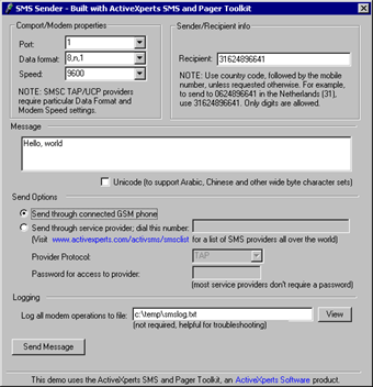 ActiveXperts SMS Messaging Server Screenshot